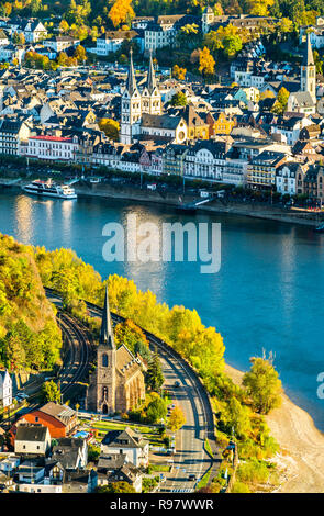Aerial view of Filsen and Boppard towns with the Rhine in Germany Stock Photo