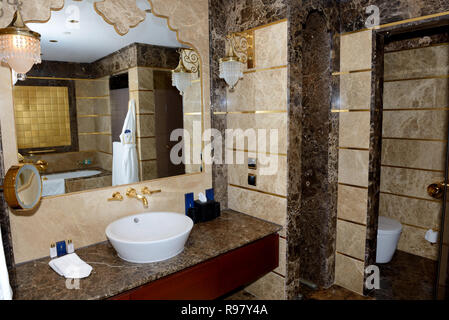 ANTALYA, TURKEY - APRIL 23: The Bathroom in apartment of Mardan Palace luxury hotel, it is considered Europes most expensive luxury resort on April 23 Stock Photo