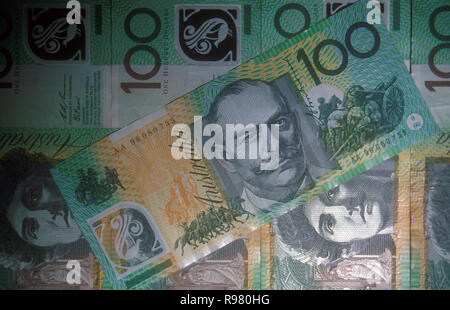 AUSTRALIAN ONE HUNDRED DOLLAR NOTES FEATURING SIR JOHN MONASH AND DAME NELLIE MELBA Stock Photo