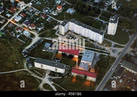 Kovrov, Russia. 11 August 2013. Kovrov town from the air in the evening. Kovrov industrial and humanitarian college Stock Photo