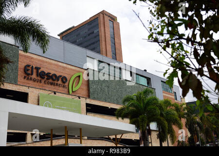 Entrance to the El Tesoro Parque Comercial or 'Commercial Park', a mall with shopping, dining, and movie theaters in the El Poblado neighborhood. Stock Photo