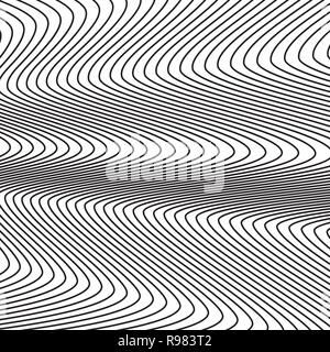 Abstract linear pattern. Vector illustration. Black background with wave lines Stock Vector