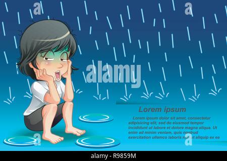 someone is weary on raining background. Stock Vector