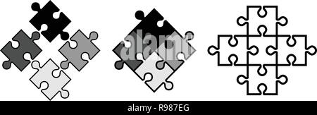 Simple jigsaw puzzle pieces. Vector objects snap to each other, outline weight and fill colour can be adjusted. Stock Vector
