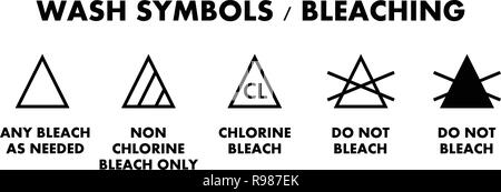 Laundry bleaching symbols. Icons for different type of garment bleach. Stock Vector