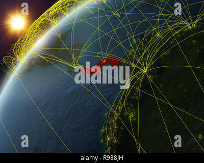 Panama on model of planet Earth at night with network representing ...