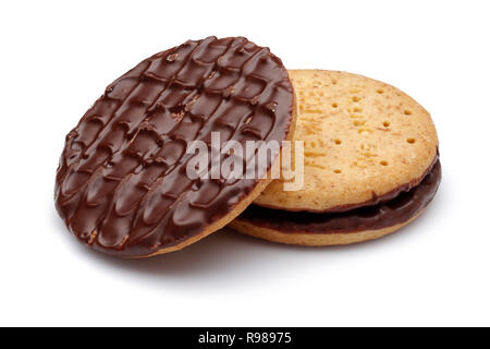 Chocolate covered biscuits isolated on white background Stock Photo