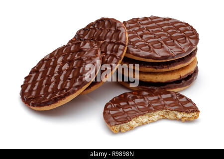 Chocolate covered biscuits isolated on white background Stock Photo