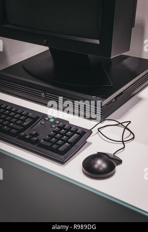 Prague, Czech Republic - August 28, 2018: Black NEXT computer on exhibit inside Apple Museum in Prague, the largest private collection of Apple produc Stock Photo
