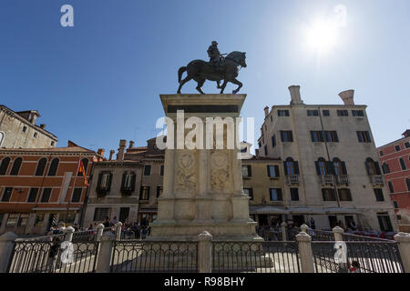 Famous equestrian monument to Bartolomeo Colleoni, bronze statue of Andrea del Verrocchio, Venice Stock Photo