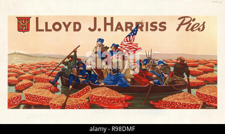 Poster Showing George Washington Crossing River of Cherry Pies, from Emanuel Leutze's Painting of George Washington Crossing the Delaware, Lloyd J. Harriss Pies, 1947 Stock Photo