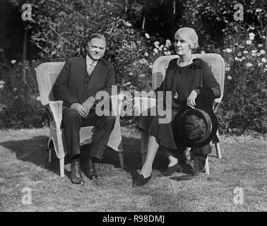 U.S. President Herbert Hoover and First Lady Lou Henry Hoover, Outdoor Seated Portrait, Washington DC, USA, National Photo Company, 1929 Stock Photo