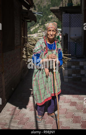 Manikaran, India - June 3, 2017: Portrait of an unidentified senior woman in Manikaran village, Parvati valley, Himachal Pradesh state, India. Stock Photo