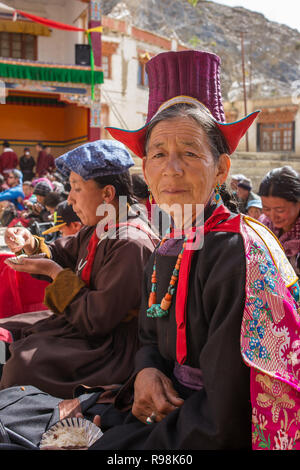 Lamayuru, India - June 19, 2017: Portrait of unidentified ladakhi woman in traditional lamayuru dress during buddhist festival in Lamayuru Gompa monas Stock Photo