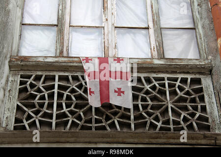 Georgian Five Cross Flag on a building in Tbilisi Stock Photo