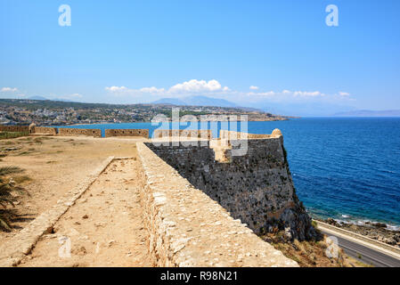 Aerial view on Mediterranean sea bay from wall of Rethimno fortress, Crete island, Greece Stock Photo