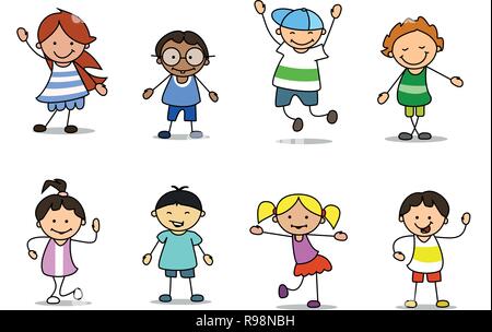 happy kids illustration playing and dancing children, vector Stock Photo