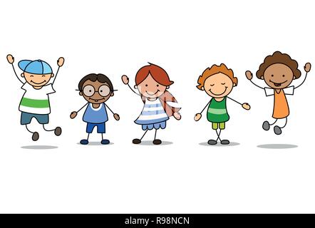 happy kids playing  - children  illustration , boys and girls Stock Photo