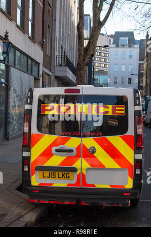 A police Vehicle parked outside the British Transport Police Station at 16 Whitfield St, Fitzrovia, London W1 Stock Photo
