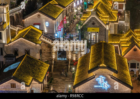CHONGQING, CHINA - SEPTEMBER 22: This is a night view of traditional Chinese architecture at Longmenhao old street on September 22, 2018 in Chongqing Stock Photo