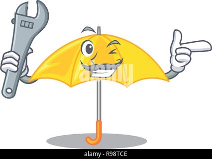 Mechanic classic yellow umbrella in shape cartoon Stock Vector
