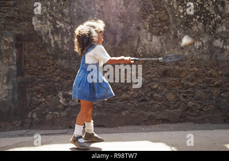 Young girl playing Badminton Stock Photo