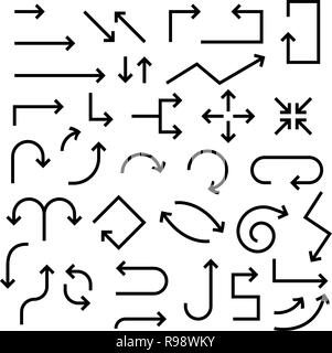 Simple black arrows set. Direction signs Stock Vector