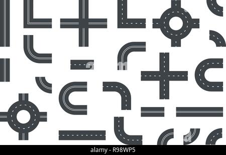 Roads, highways, street elements. Templates set Stock Vector