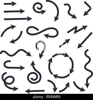 Black wavy arrows set. Flat web icons Stock Vector