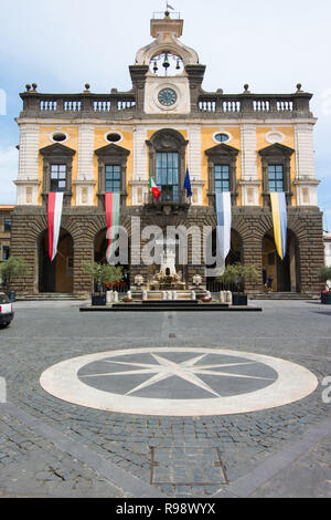 Nepi in Lazio, Italy. Town hall and fountain Stock Photo