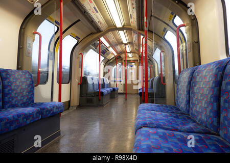 London, England – December 2018 : TFL London Underground empty central line railway carriage Stock Photo