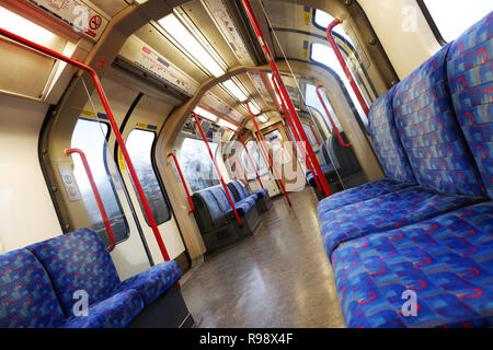 London, England – December 2018 : TFL London Underground empty central line railway carriage Stock Photo