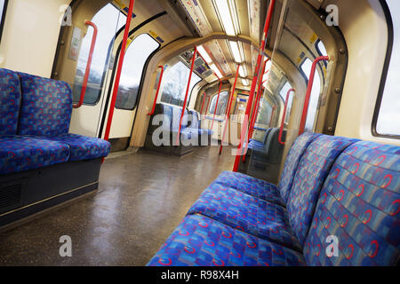 London, England – December 2018 : TFL London Underground empty central line railway carriage Stock Photo