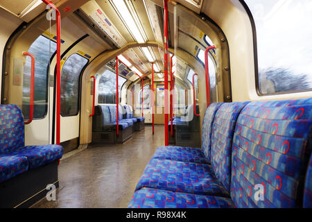 London, England – December 2018 : TFL London Underground empty central line railway carriage Stock Photo
