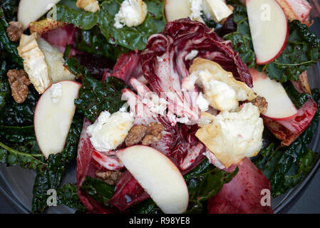 Beetroots leaves salad with hot goat cheese Stock Photo