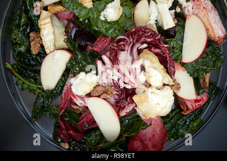 Beetroots leaves salad with hot goat cheese Stock Photo