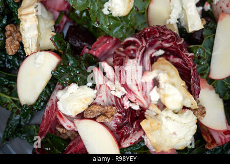 Beetroots leaves salad with hot goat cheese Stock Photo