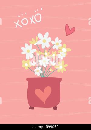 love  sweet pink card flower in pot vector flat design Stock Vector