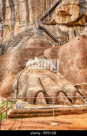 The claw at the entrance to the final stairway leading to the royal palace landmark on the top of Lion Rock at Sigiriya in Sri Lanka. Stock Photo