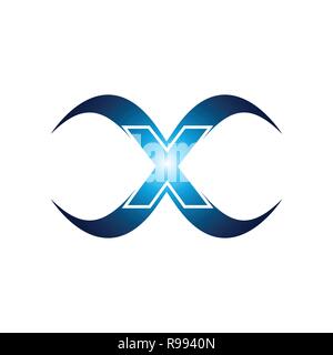X letter like butterfly. Origami emblem. X origami logo, like orange ribbon. Two elements make up the X letter. Contour option. Stock Vector