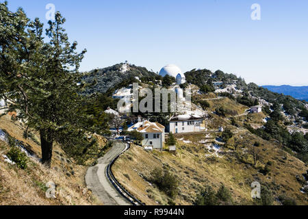 Winter landscape at Lick Observatory complex (owned and operated by the University of California) on top of Mt Hamilton,  San Jose, south San Francisc Stock Photo