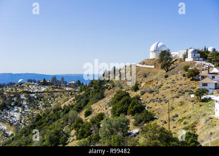 Winter landscape at Lick Observatory complex (owned and operated by the University of California) on top of Mt Hamilton,  San Jose, south San Francisc Stock Photo