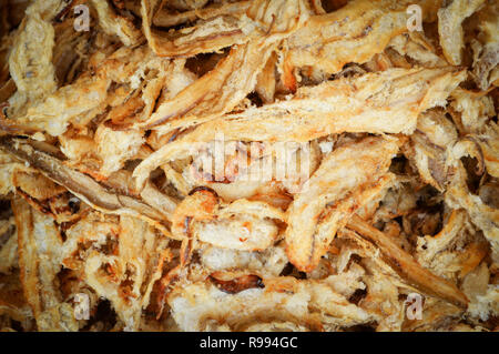 dried fish crush ingredients background in street food Stock Photo