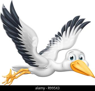 Stork Cartoon Pregnancy Myth Bird Flying Stock Vector