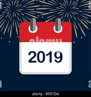 red calendar 2019 new year firework background vector illustration EPS10 Stock Vector