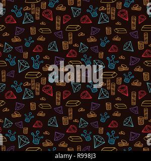 Seamless pirate background with money and crystals Stock Vector