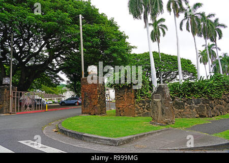 View of  the campus of the famous Punahou School, a private K-12 school located in Honolulu, Oahu, Hawaii. Barack Obama is an alumnus. Stock Photo