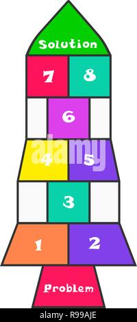 Problem solution concept as a child hopscotch game Stock Vector