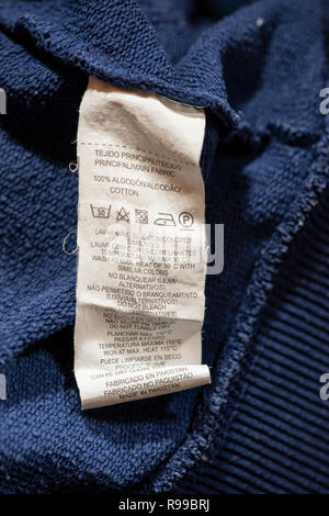 Label for cotton composition. Close up Stock Photo