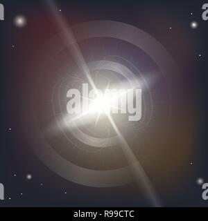Neutron star makes radiation ray waves in the deep universe. Blitzar. Pulsar. Vector illustration 10eps Stock Vector